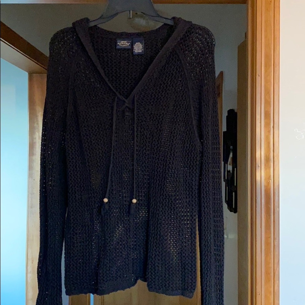 Black open woven sweater